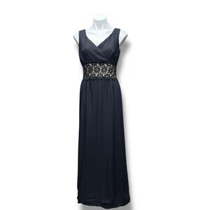 Vintage Sears Maxi Dress Black Floral Lace Waistband Naked Prom 60s Whimsygoth S